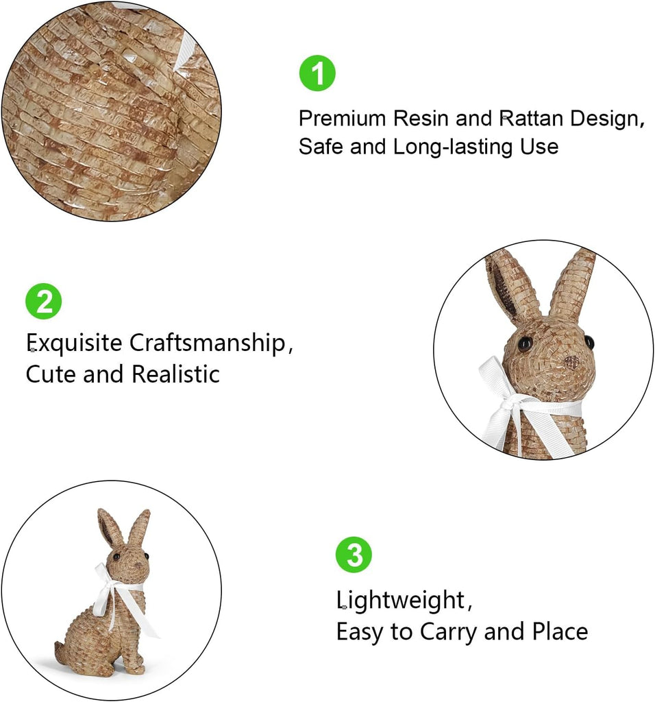 Rattan Effect Resin Bunny Easter Decor,Table Rabbit Easter Decorations,Spring Bunnies Decoration Statue Figurine - Set of 2