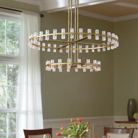 Large Gold Wagon Wheel Chandelier 72-Lights Gold Round Chandeliers Glass Chandelier for Dining Room,Living Room Vintage Chandeliers D32''+D40'' A117-B0D9Q1R8S3