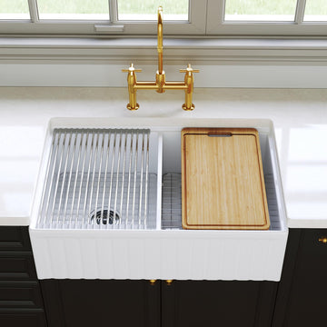 White Farmhouse Kitchen Sink Double Bowl 33 Inch