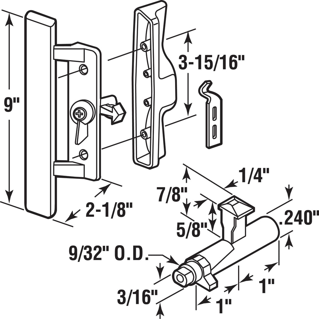 C 1259 Sliding Glass Door Handle Set, Black, Single Pack