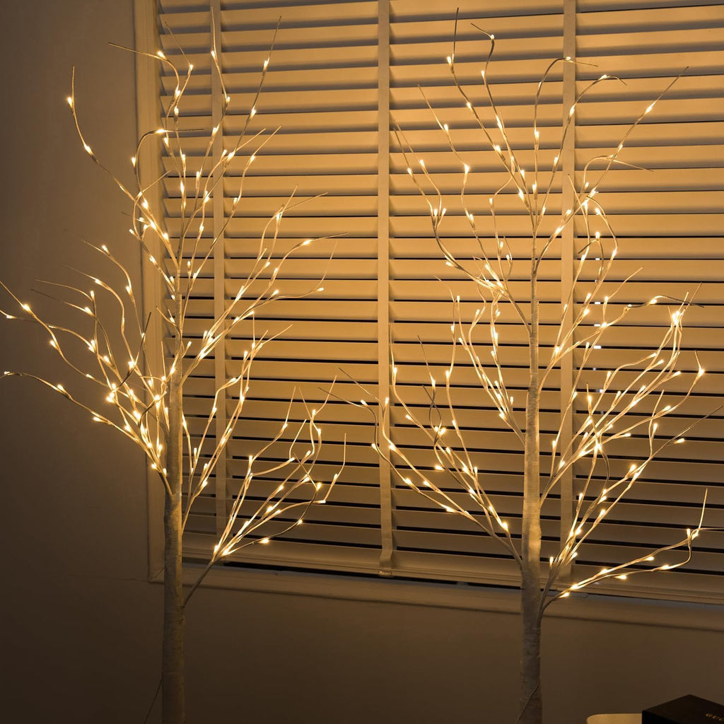 Lighted Birch Tree, 2 Pack 6 Feet 144 Warm White Lights, Prelit White Artificial Christmas Trees for Indoor Outdoor