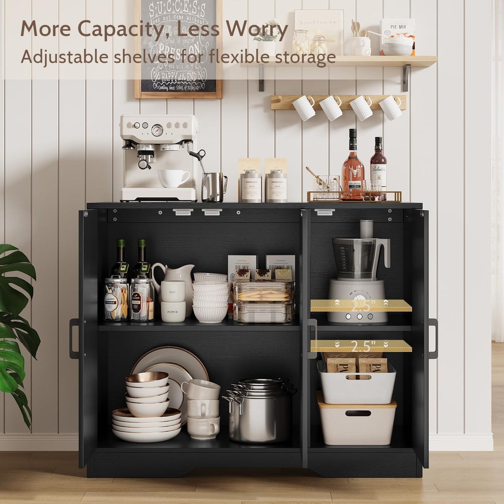 Modern Farmhouse Buffet Cabinet with Storage, 42" Large Sideboard Storage Cabinet with 3 Barn Doors, Coffee Liquor