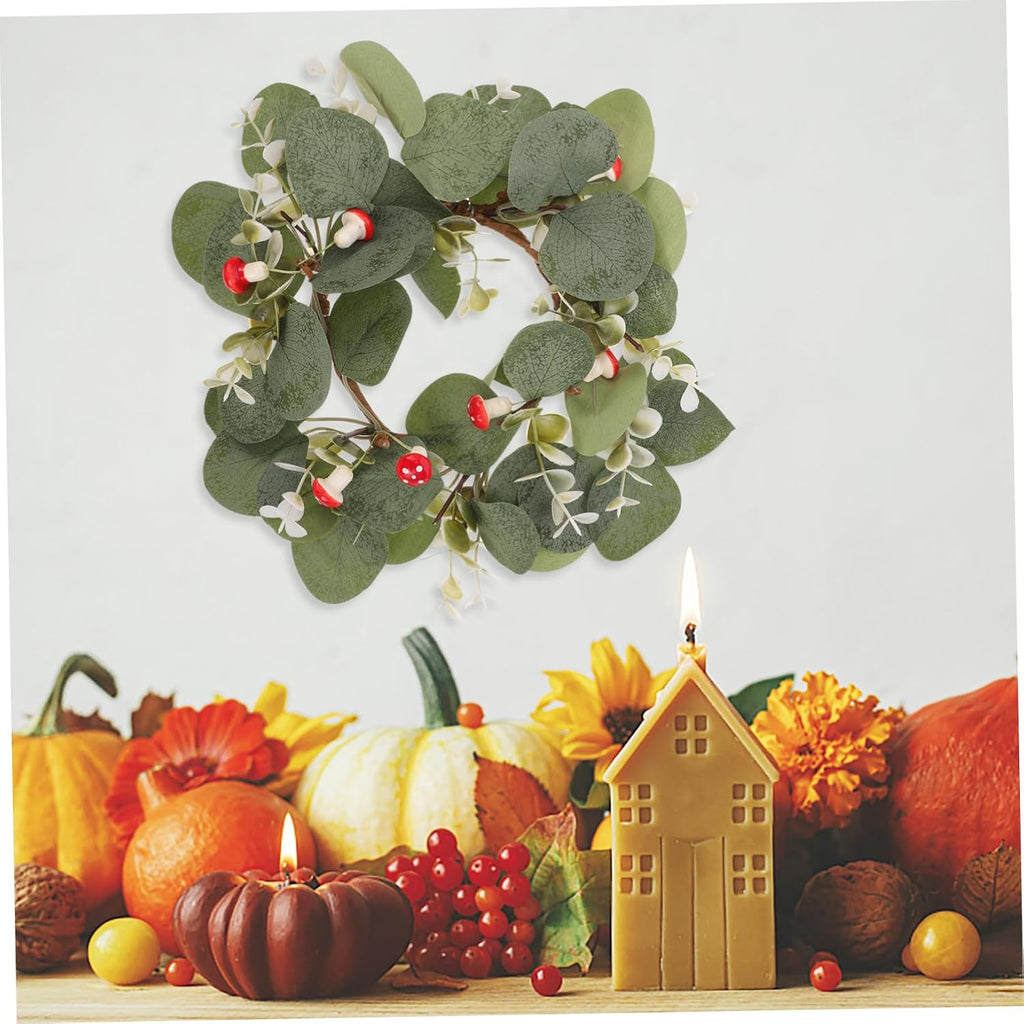 Faux Boxwood Wreath Candle Ring Decor Artificial Plant Wreath Christmas Decor