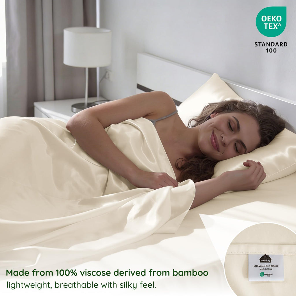 King 6 Pieces 100% Viscose Derived from Bamboo Sheet Set, Silky Smooth Soft Bedding with Deep Pocket UP to 16