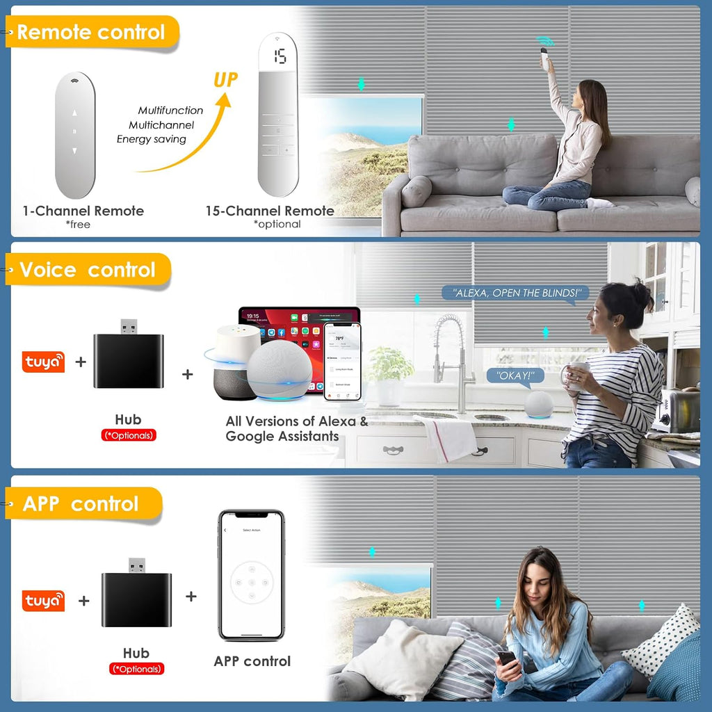 Motorized Cellular Shades with Remote Control,Grey, | 100%Blackout, Electric Smart Blinds with Cordless,Free Solar