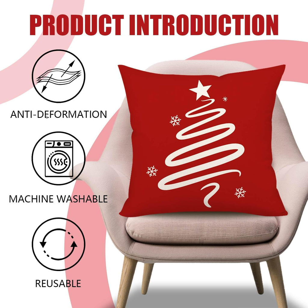 Red Christmas Pillow Covers 18x18 Farmhouse Xmas Decorations Snowflake Hello Winter Holiday Decor Throw - Set of 4