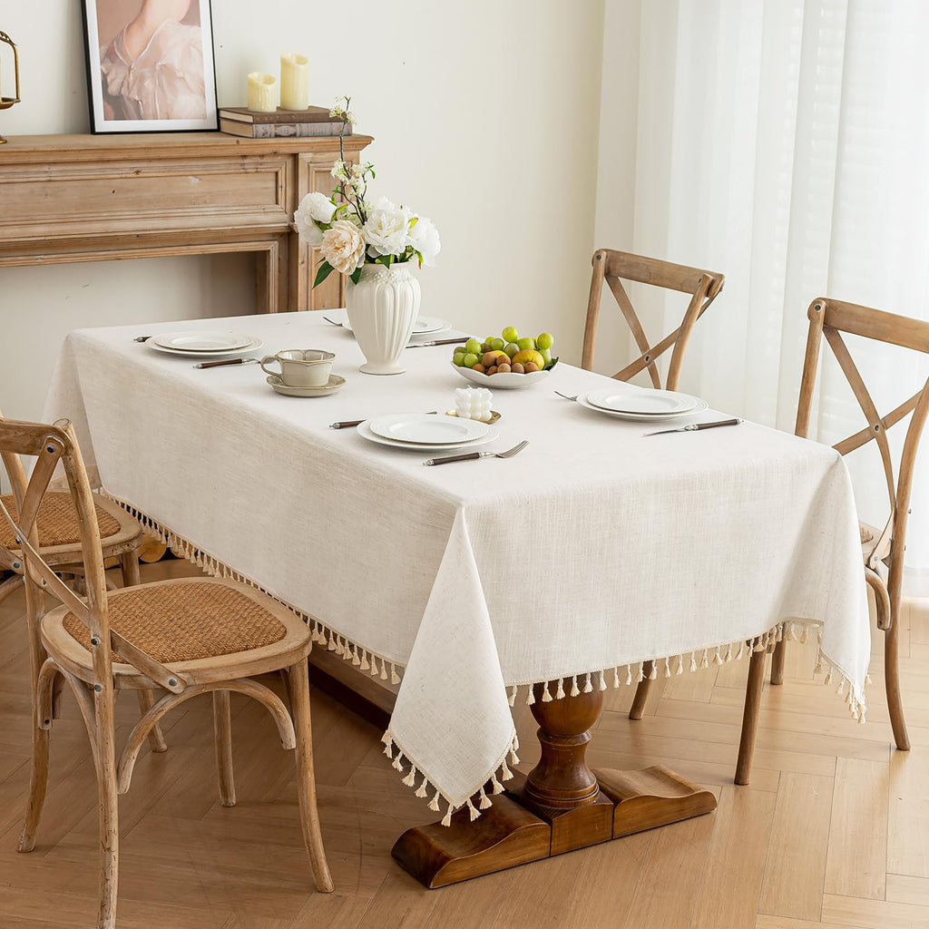 Ivory Tablecloths Rectangular 55 x 75 Inch, Linen Look