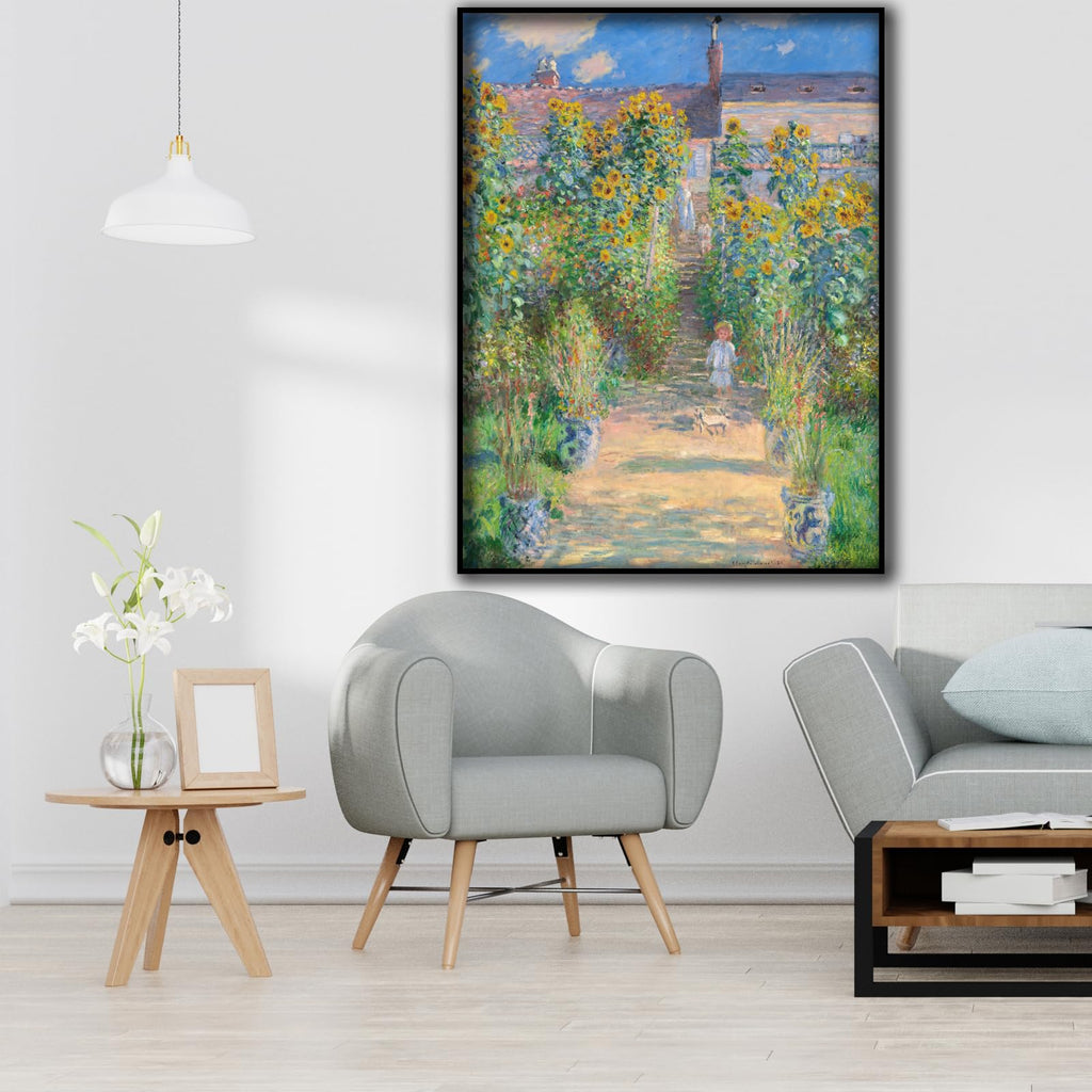 Claude Monet Wall Art Print - The Artists Garden at Vetheuil Poster - Landscape Canvas Paintin - Sunflower Picture