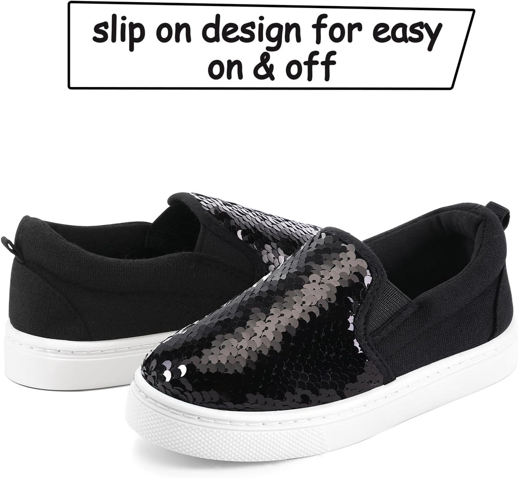Toddler Slip on Sneakers Girls Sequins Canvas Walking Shoes