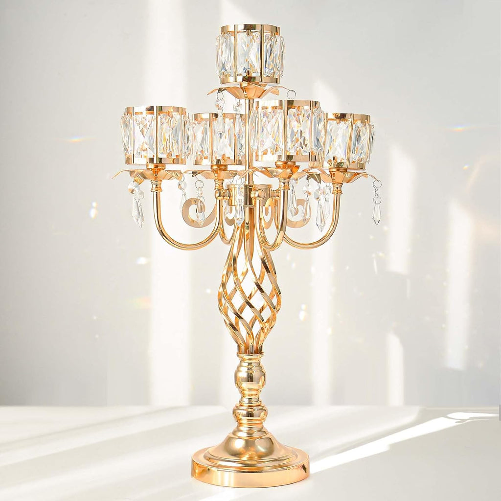23.2 inch Tall Elegant and Chic 5 Arm Pendant Crystal Candlestick Holder Table Decoration tealight Candle Holder
