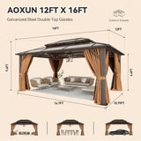 12'x16' Hardtop Gazebo, Outdoor Metal Gazebo with Double Polycarbonate Roof Canopy