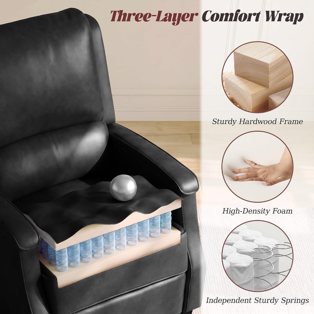 Recliner Chair, Faux Leather Push Back Recliner with Padded Seat, Mid Century Modern Lounge Armchair with Lumbar