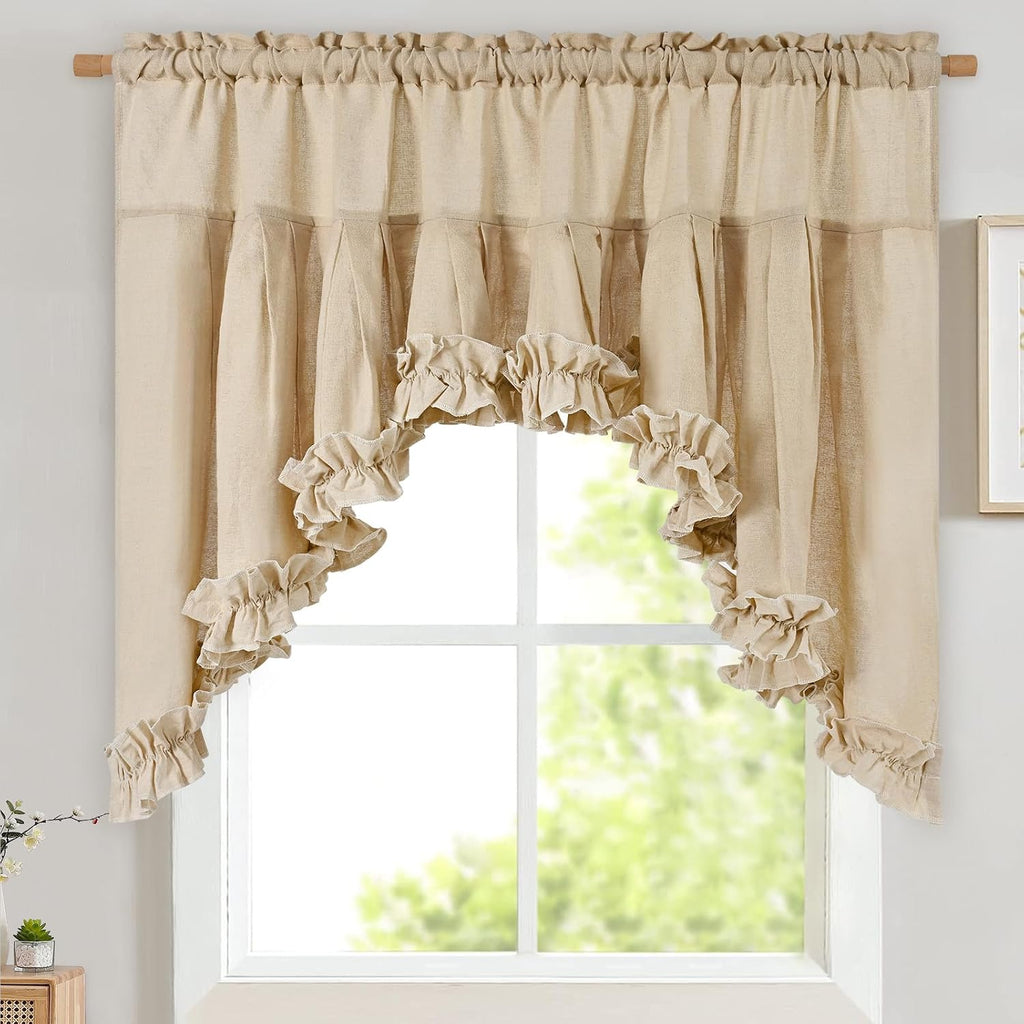 Linen linen ruffle swag valance 60W x 36L - Casa Home Living