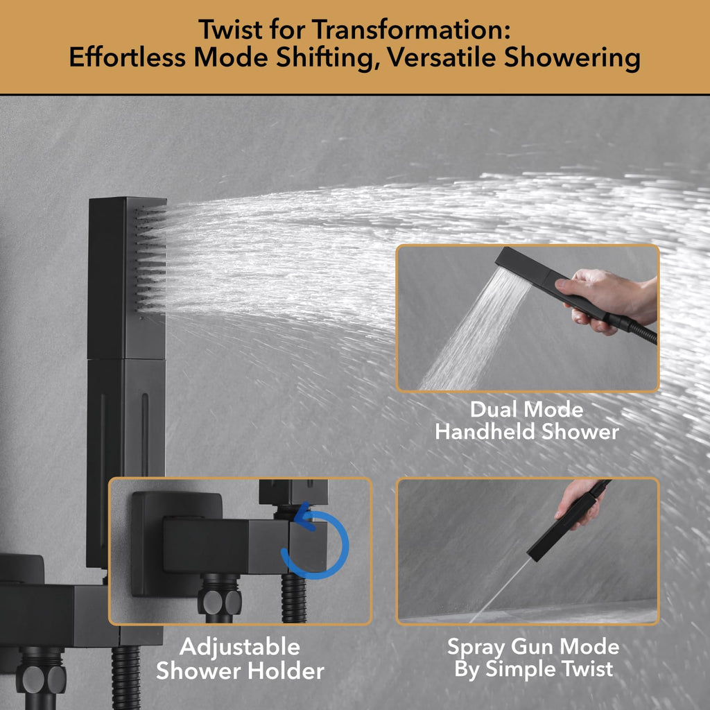Shower System, Matte Black Shower Head Handheld, Shower Faucet Set