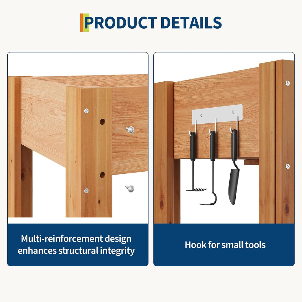 48"x24"x30" Raised Elevated Wooden Garden Planter Box | Reinforced Frame Built-in Hooks Drainage Holes & Matching