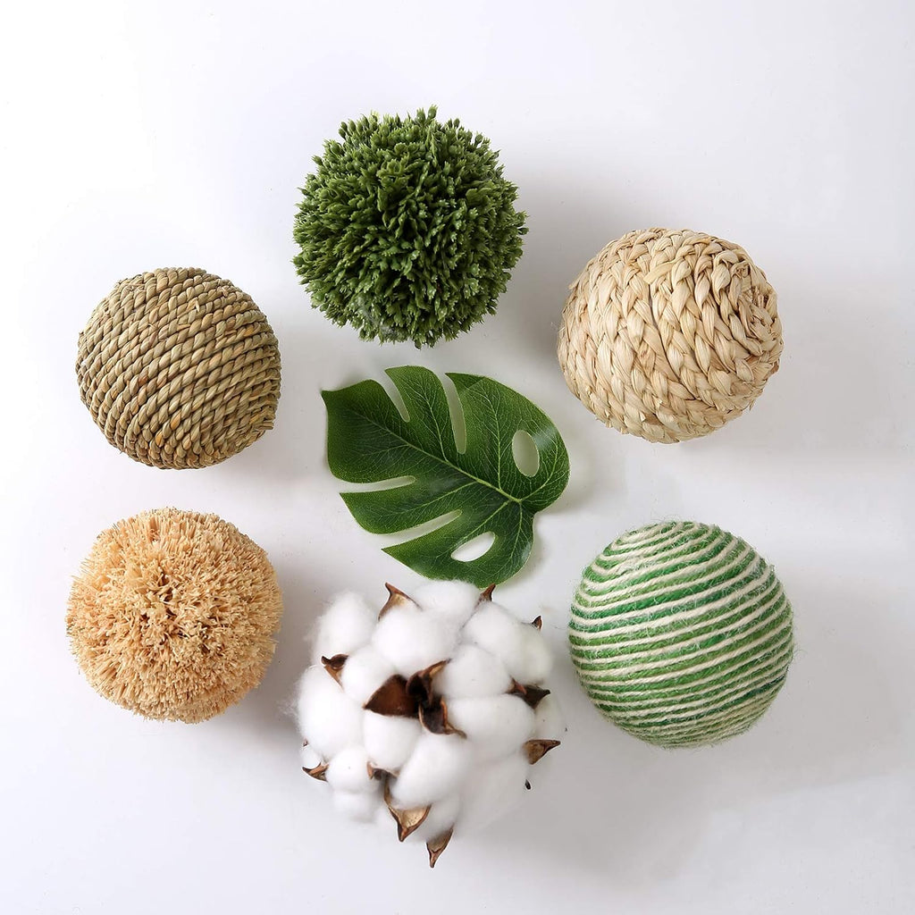 3.5inch Woven Wicker Rattan Balls Decorative Ball Twig Orbs Green Orbs Vase Bowl Filler for Tabletop Decor - Set of 6