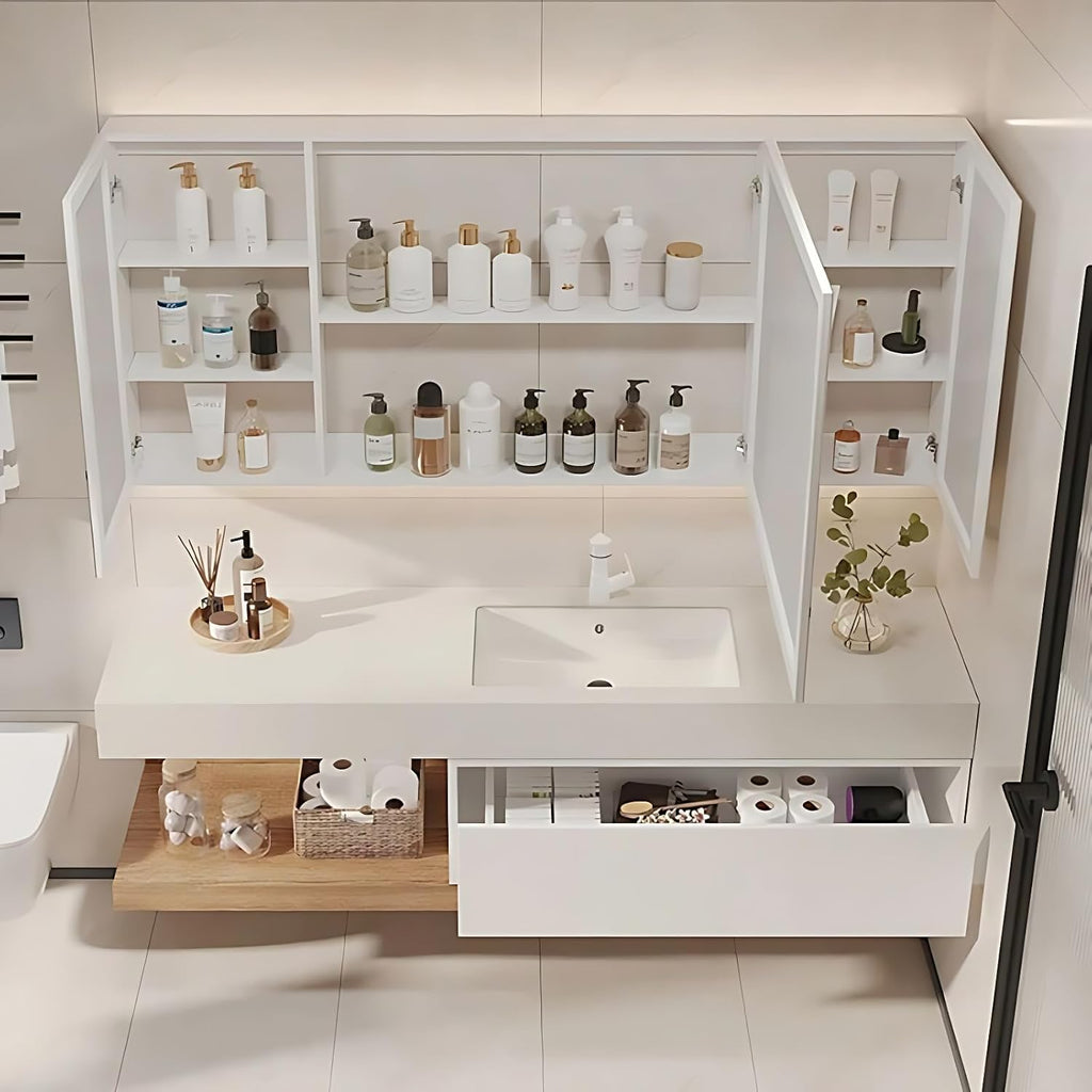 Bathroom Vanity with Sink - Modern Bathroom Sink Cabinet and LED Intelligent defog Mirror Cabinet Set