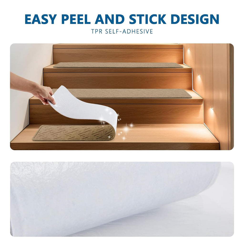 Stair Treads for Wooden Steps Indoor, 15 Pack 8" X 30" Non Slip Carpet Stair Treads with Reusable Adhesive for Elders