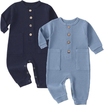 Baby Boys 2 Pack Romper Ribbed Long Sleeve One-Piece Jumpsuit Clothes