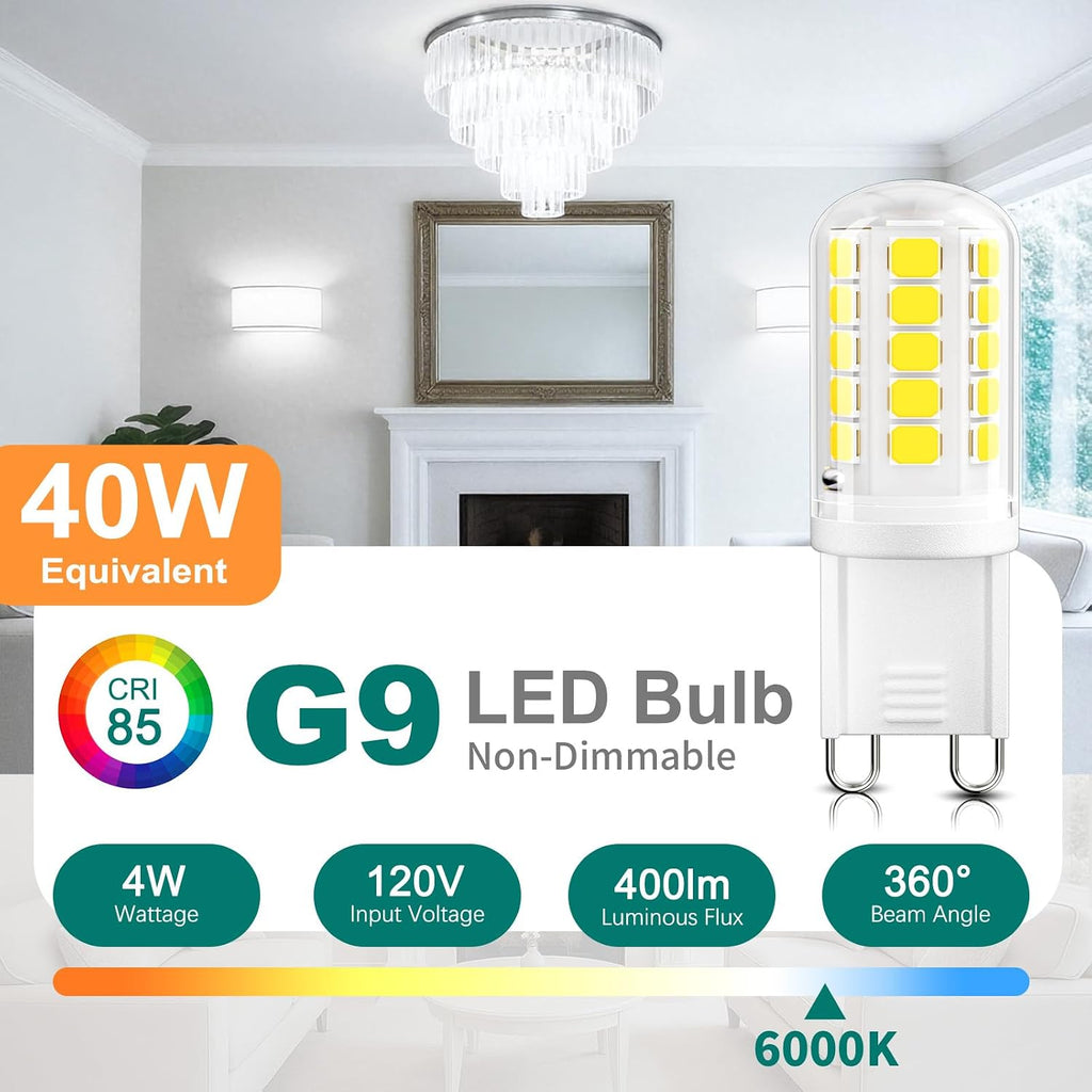 G9 LED Bulbs, 6000K Cool White, 40W Equivalent, 400 LM