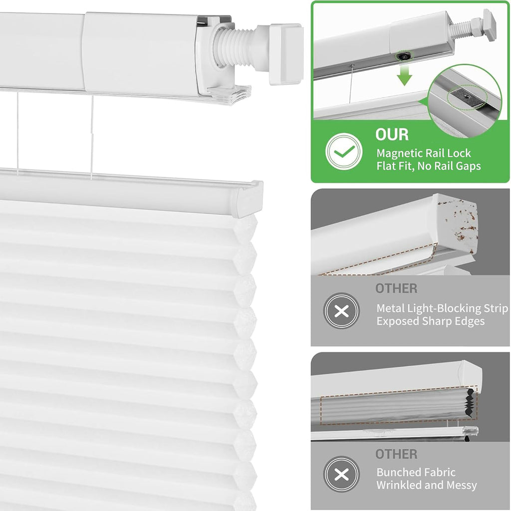 Dual Tension Rod Blinds No Drill Top Down Bottom Up Cellular Shades | 1.5"Cell | Minimal Light Leak | Insulation