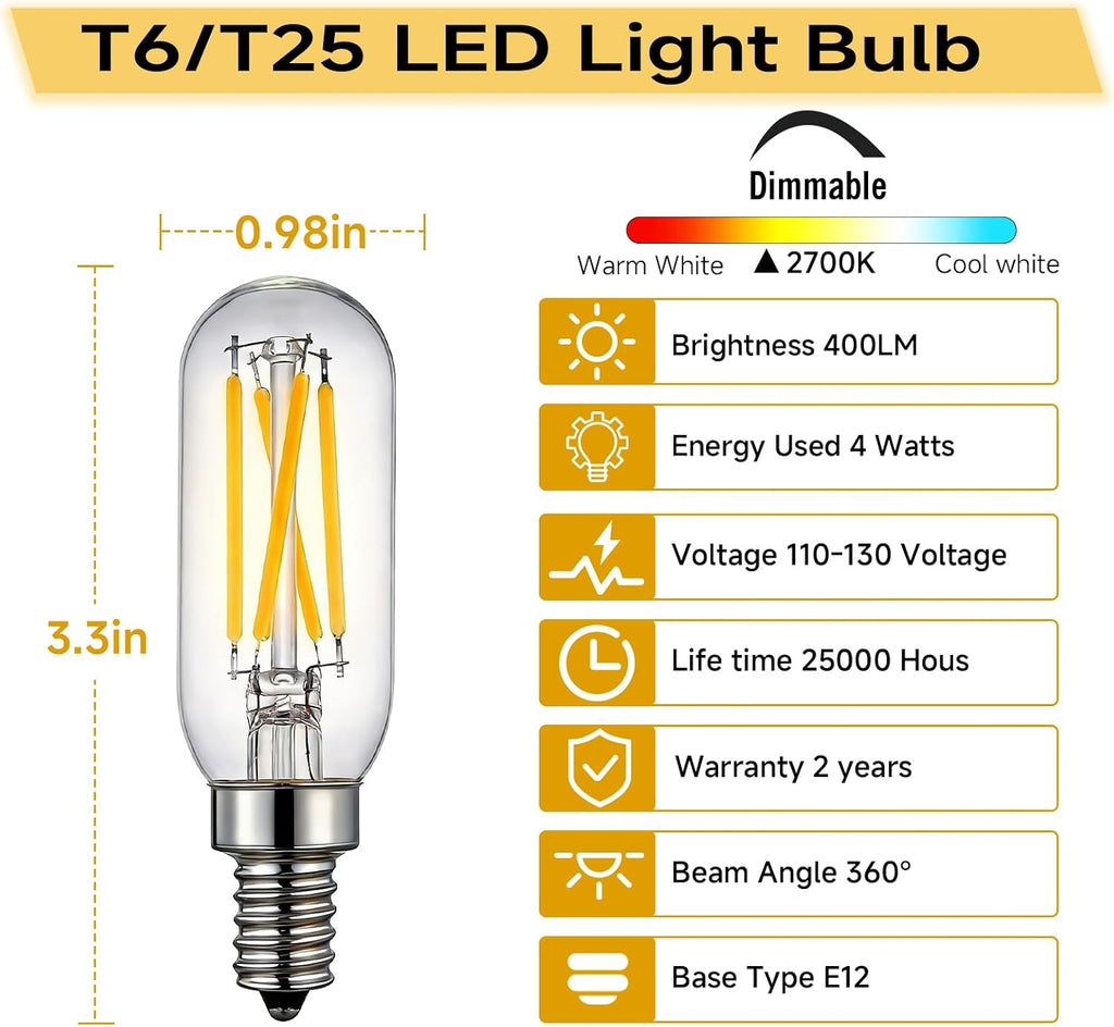 E12 LED Edison Bulb Dimmable 4W 2700K Warm White 6-Pack