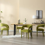 Modern Barrel Dining Chairs Set of 2, Green Velvet Upholstered Dining Room Chairs Open Back Kitchen Chairs Accent Side