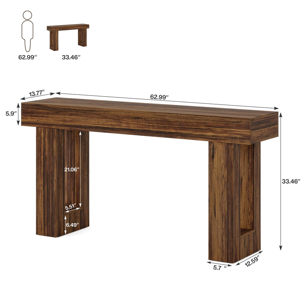 63-Inch Long Console Table, MDF Wood Grain Rectangular Sofa Table Behind The Couch, Farmhouse Entryway Table for