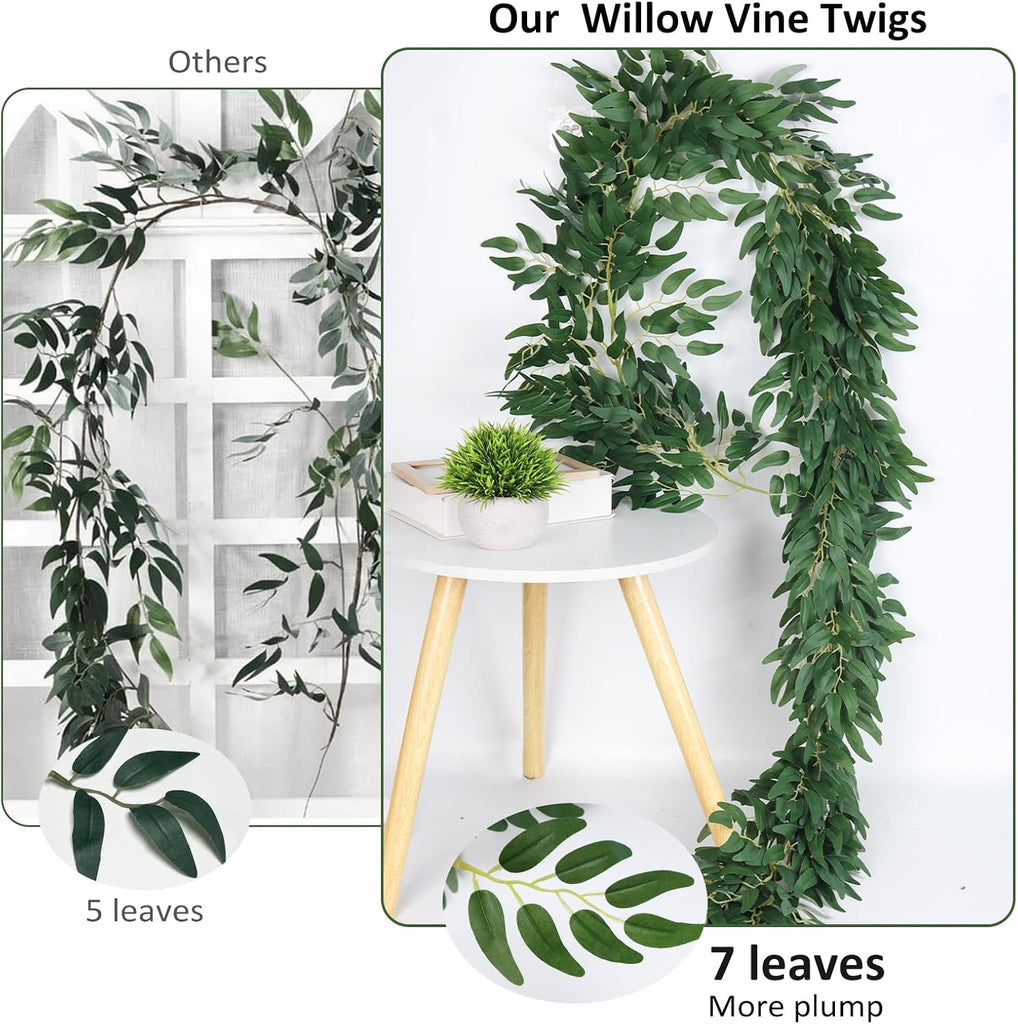 2P Artificial Willow Leaves Vine Twig 6.2Ft Thick Silk Leaf Garland - Set of 2