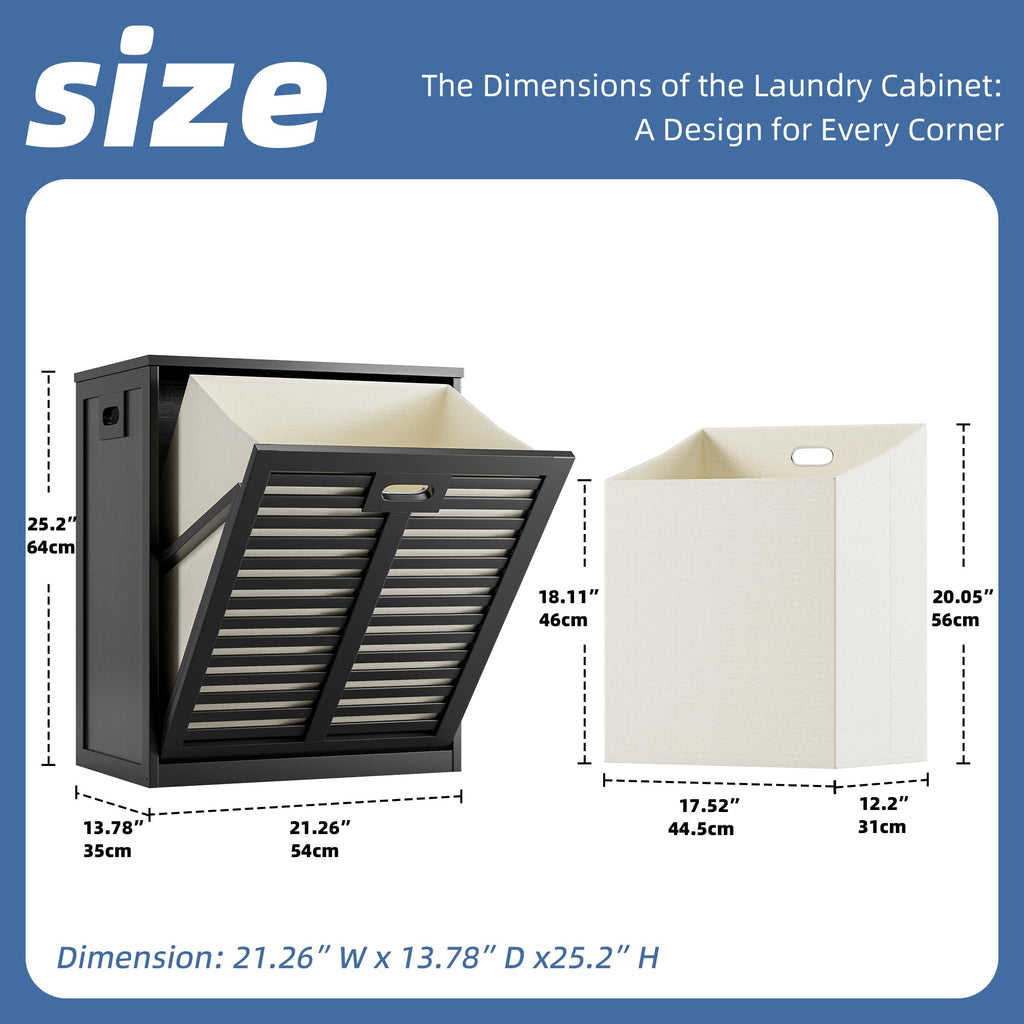 Tilt Out Laundry Hamper, Bamboo Laundry Cabinet with Pull Out Removable Bag, 20 Gal Clothes Basket with Metal Handle