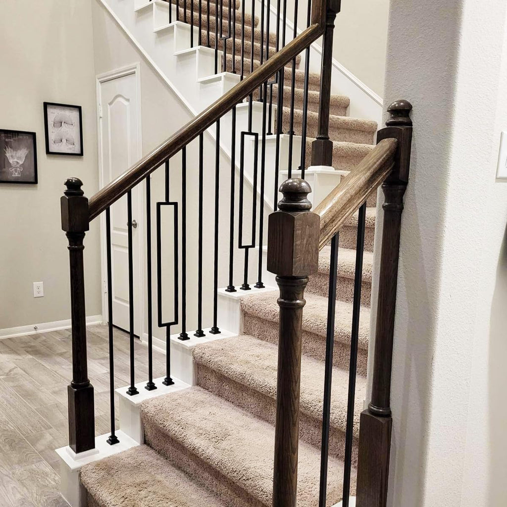 Stair Parts - Contemporary Rectangle Stair Wrought Iron Balusters (Contractor 10-Pack) Modern Hollow Metal Railing
