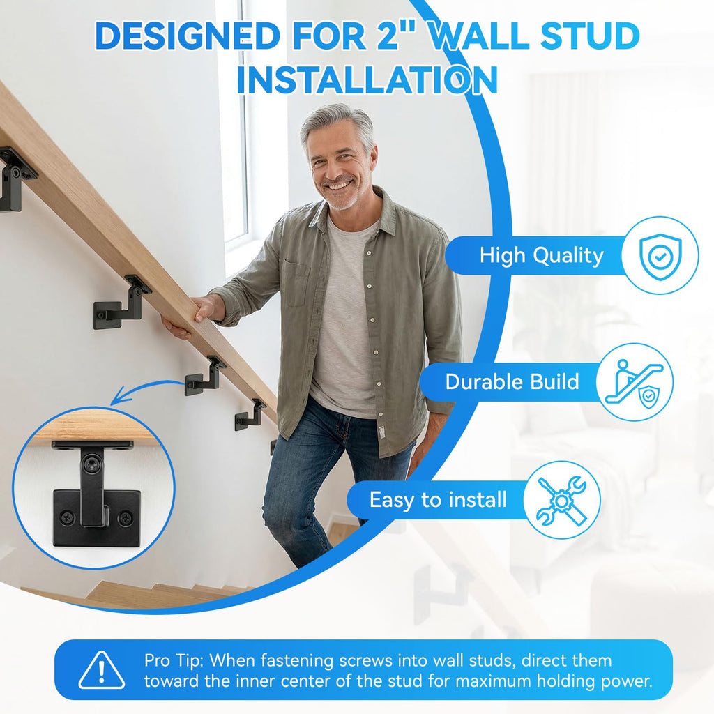 6 Pack Handrail Brackets, Adjustable Handrail Bracket for Staircase Black