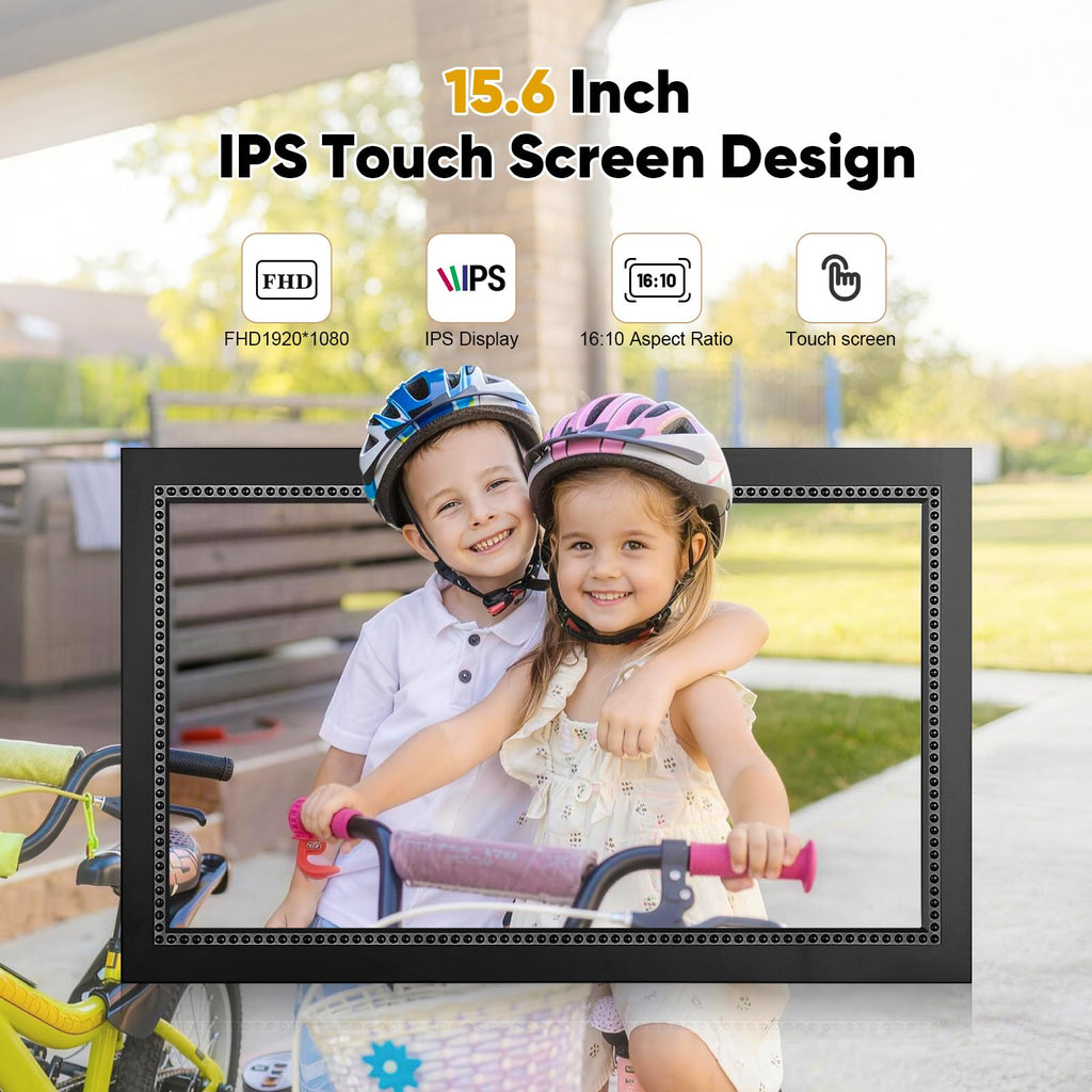 Digital Picture Frame 15.6 Inch Digital Photo Frame with 64GB Storage, 1920 * 1080 IPS FHD Touchscreen, WiFi Smart
