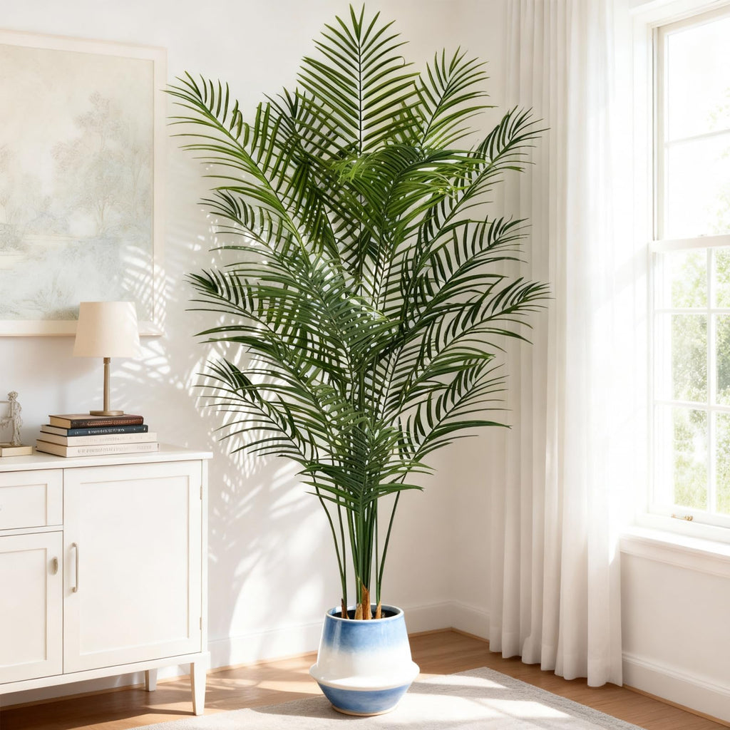 Artificial Areca Palm Plant 7Ft Fake Tropical Palm Tree Perfect Faux Dypsis Lutescens Plants in Pot for Indoor