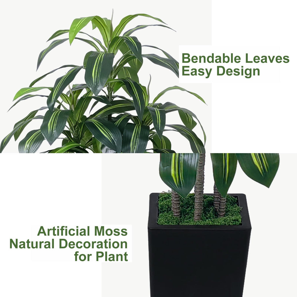 7FT Artificial Dracaena Tree, Fake Tree Indoor with Black Tall Planter, Tall Artificial Plants Indoor, Artificial Silk