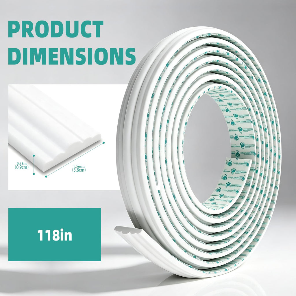 Peel and Stick Trim Molding, Self Adhesive PVC Trim, 118" x 1.5"