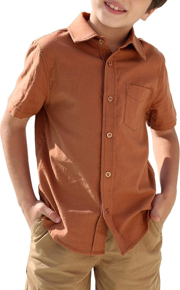 Boys Long Sleeve Dress Shirts Classic Collared Button Down Shirt