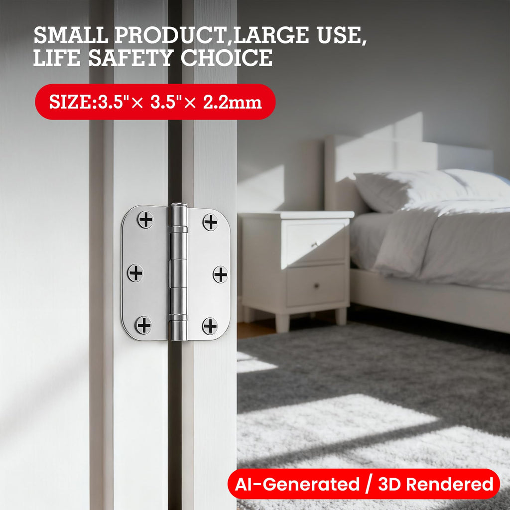 Rounded Door Hinges Polished Chrome 3.5 Inch 5/8" Lasting Mute
