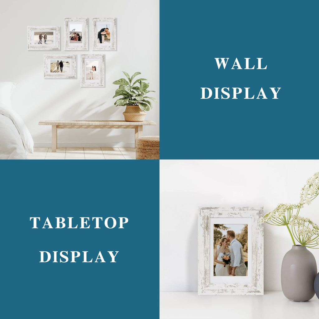 5x7 Picture Frame Set of 4, Real Glass and Wooden Frame, 4x6 Mat