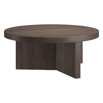 36" Scandinavian Fluted Coffee Table, Rich Brown