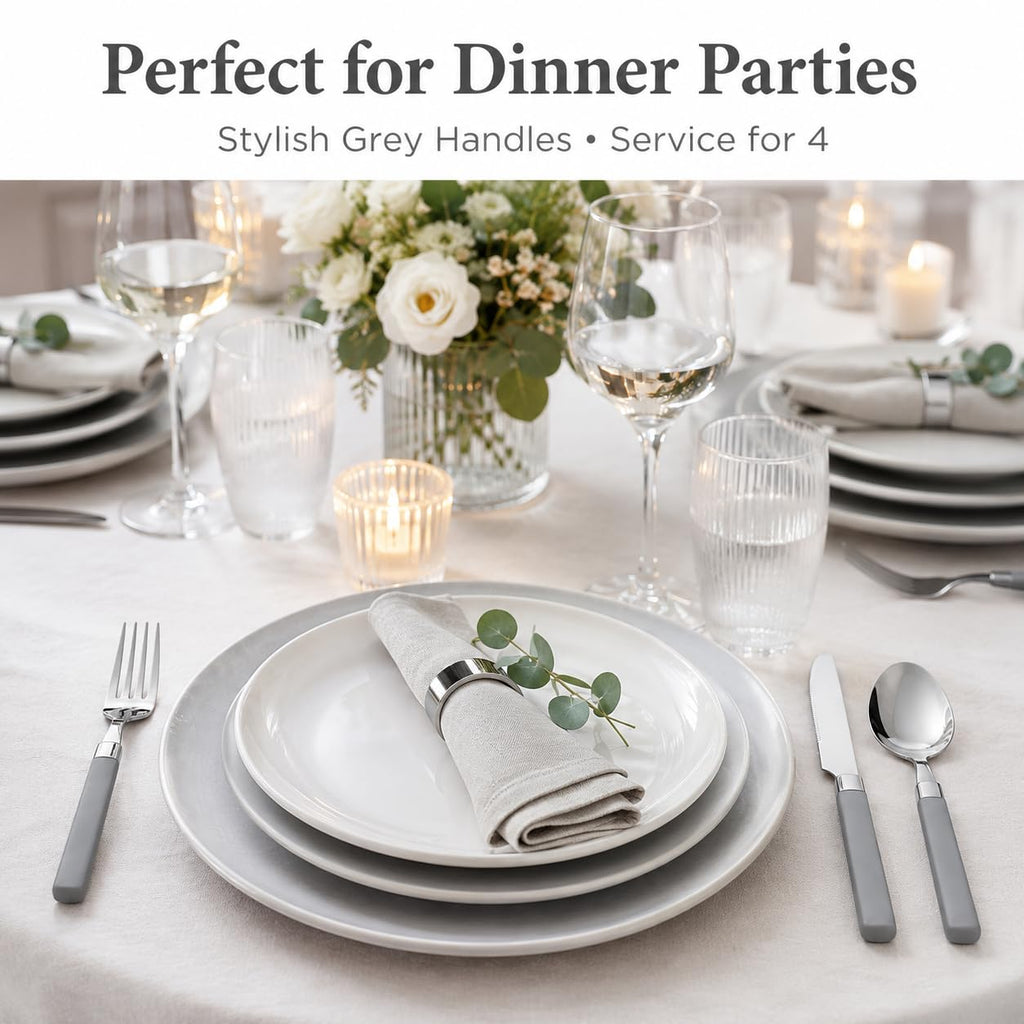 16 Piece Stainless Steel Flatware Set Color Handles Gray