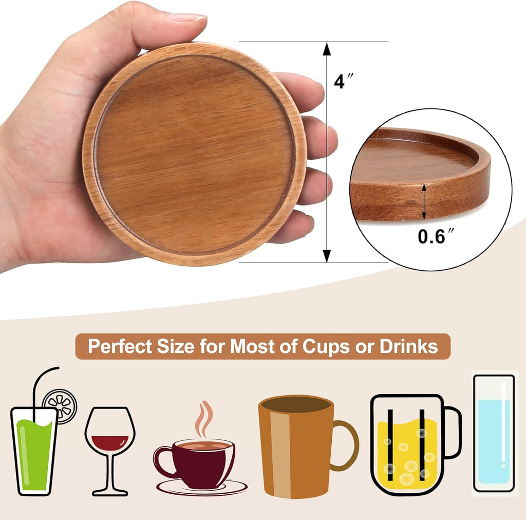 Wooden Coaster Coffee Table Decor Bar Cup Drink Coasters Holder - Set of 6