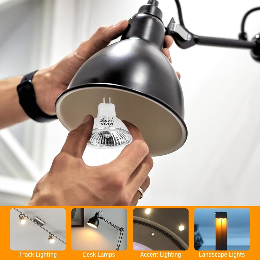 MR16 12V 50W Halogen Light Bulbs 2 Pin, 6 Pack MR16 Halogen Bulb 50W GU5.3 Base Dimmable Indoor Outdoor Flood Halogen