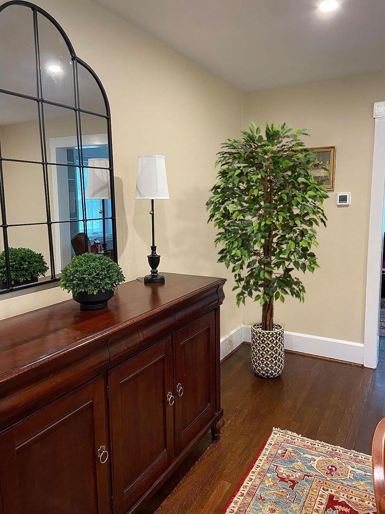 6ft Artificial Ficus Tree Decor, 6 Feet Faux Plant Fake Silk Trees with Pot for Indoor Outdoor House Living Room