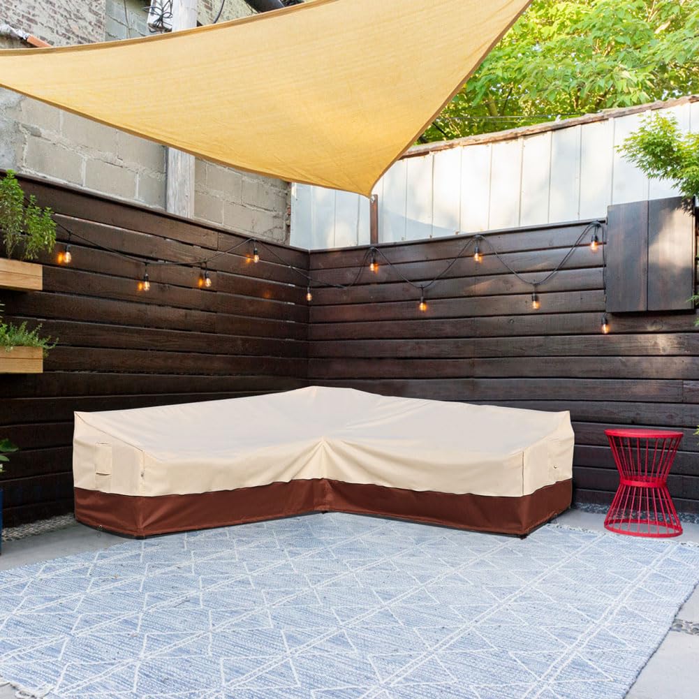 Outdoor Sectional Cover V-Shaped Garden Patio Furniture Covers Waterproof Rip-Stop Anti-UV 600D Outdoor Couch Sofa