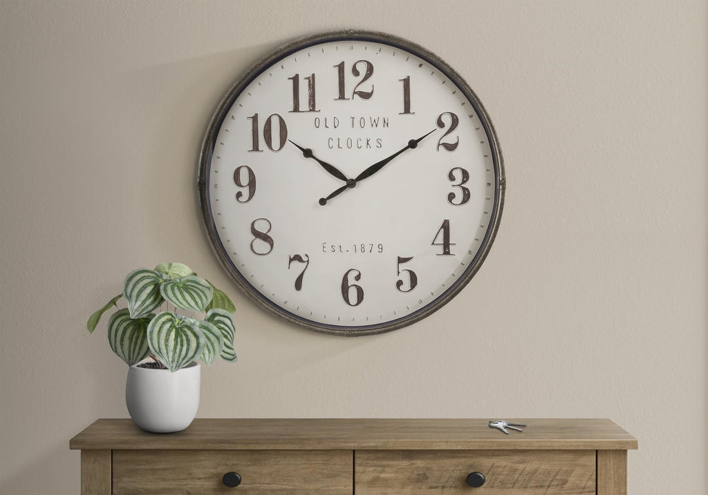 I 9024 Clocks, 30" Round, Large Oversized, Wall Clock, Brown, Transitional