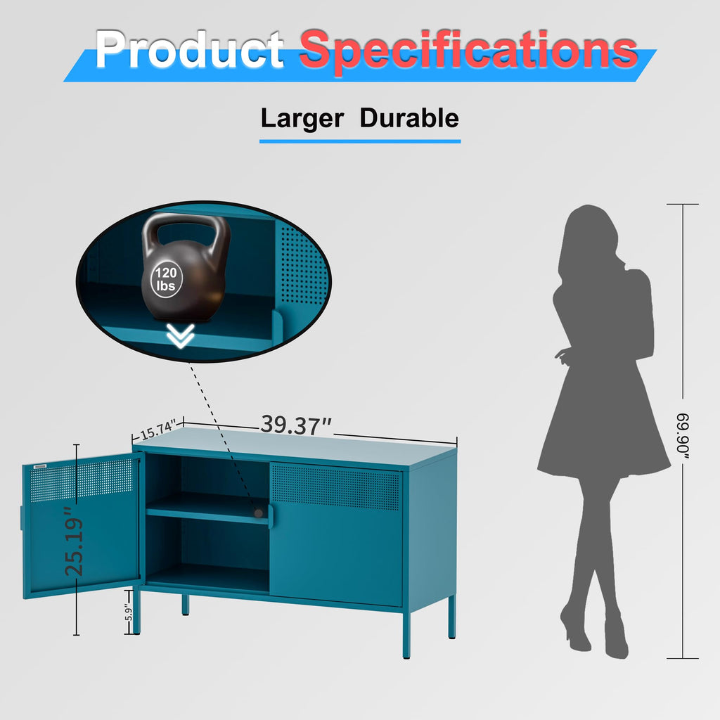 2 Door Storage Sideboard, Metal Storage Cabinet with 2 Adjustable Shelf, Multipurpose Metal Accent Cabinet Home, Music