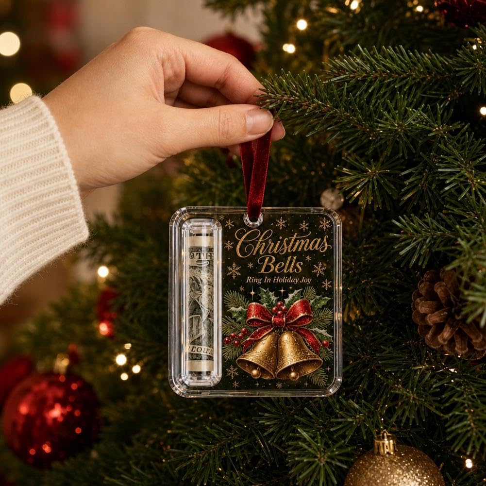 Christmas Cash Gift Ornament, Acrylic Clear Christmas Money Holder for Cash, Funny Holiday Xmas Tree Hanging