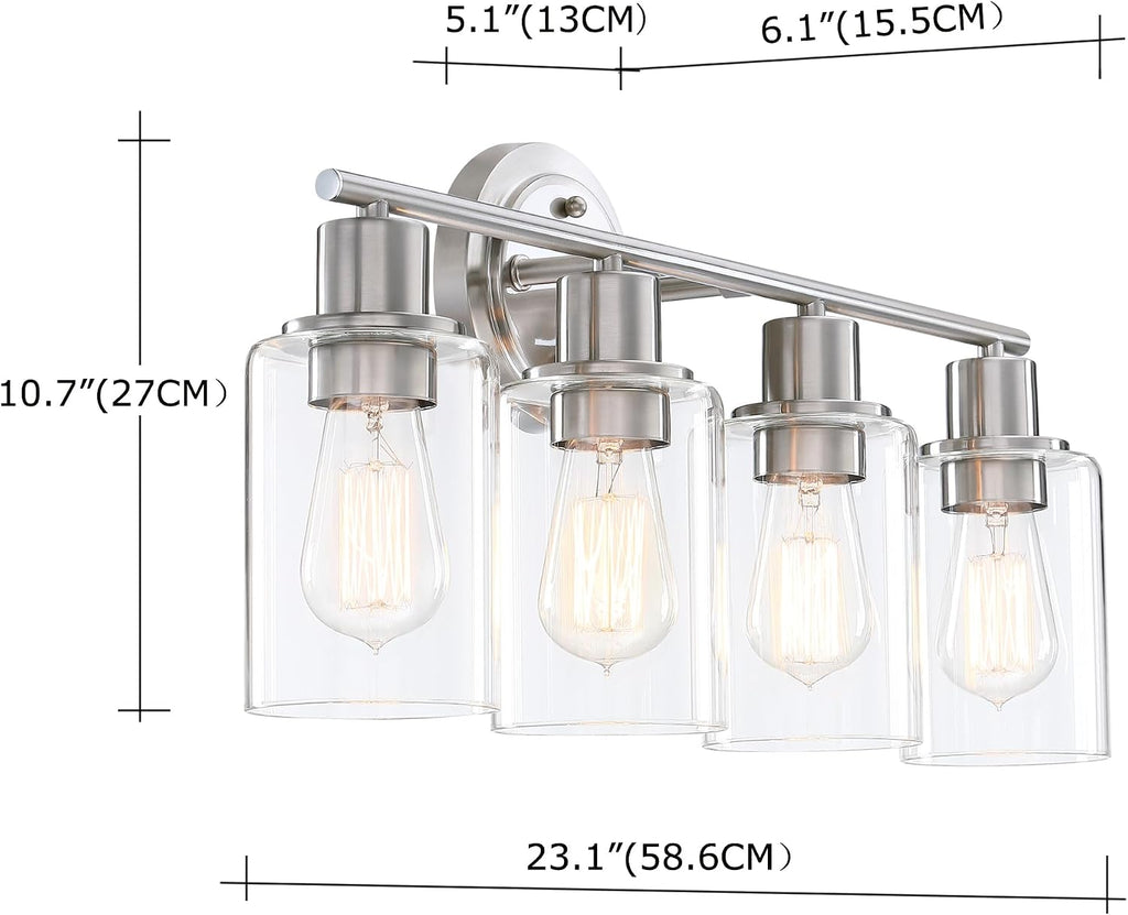 Brushed Nickel 4-Light Bathroom Light Fixture Over Mirror Sink, 4-Light Bathroom Vanity Lights Brushed Nickel Vanity