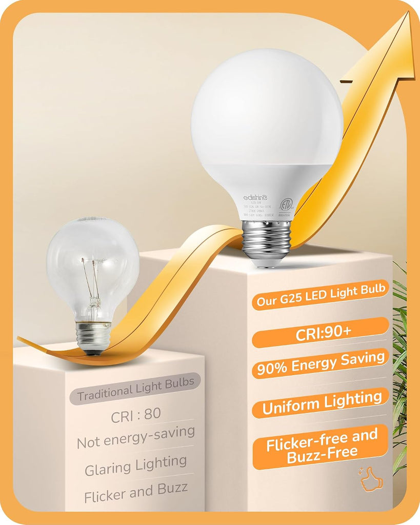 Vanity Light Bulbs, G25 LED Bathroom Light Bulbs, 25 Watt Equivalent Globe Light Bulb, CRI90+ 2700K Warm White 450LM